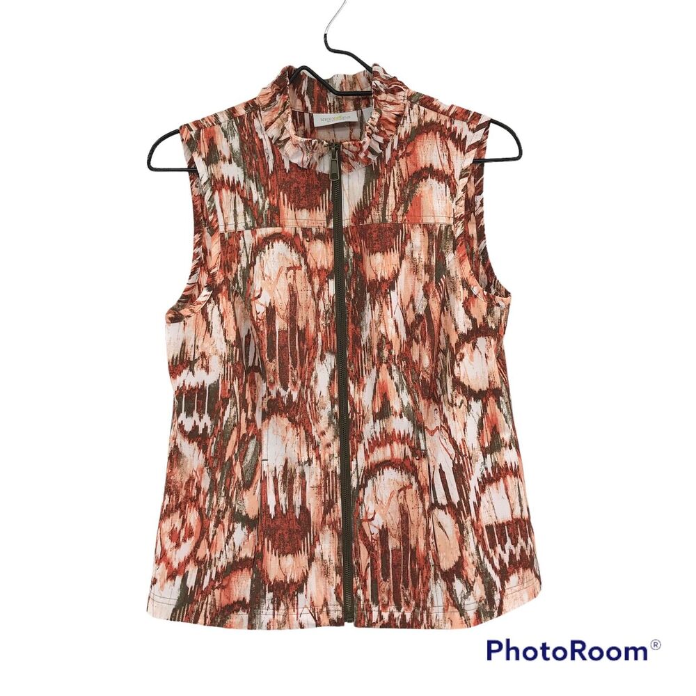 Weekends By Chico's Women's Windbreaker Watercolor Vest Size 0/S/4 Orange Zip Up